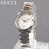 Gucci G Timeless Diamonds Mother of Pearl Dial Silver Steel Strap Watch For Women - YA126542 Authentic Buy Shop Now