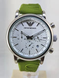 Emporio Armani Chronograph White Dial Green Rubber Strap Watch For Men - AR11022 Authentic Buy Shop Now