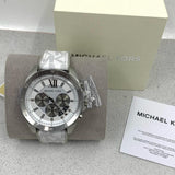Michael Kors Brecken Chronograph Silver Dial White Leather Strap Watch For Men - MK8949 Authentic Buy Shop Now
