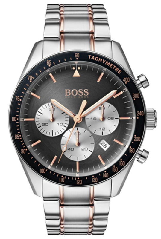 Hugo Boss Trophy Chronograph Grey Dial Silver Steel Strap Watch for Men - 1513634 Authentic Buy Shop Now