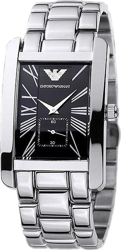 Emporio Armani Classic Black Dial Silver Stainless Steel Strap Watch For Men - AR0156 Authentic Buy Shop Now