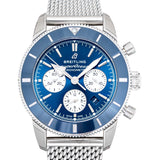 Breitling Superocean Heritage B01 Chronograph 44 Blue Dial Silver Mesh Bracelet Watch for Men - AB0162161C1A1 Authentic Buy Shop Now