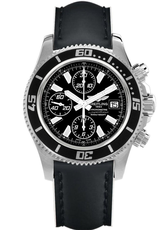 Breitling Superocean Chronograph II 44mm Automatic Black Dial Black Leather Strap Mens Watch - A1334102/BA84 Authentic Buy Shop Now