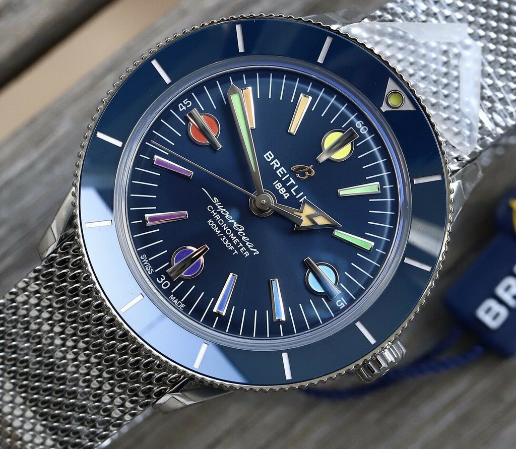 Breitling Superocean Heritage '57 Special Edition II Blue Dial Silver Mesh Bracelet Watch for Men - A103702A1C1A1 Authentic Buy Shop Now