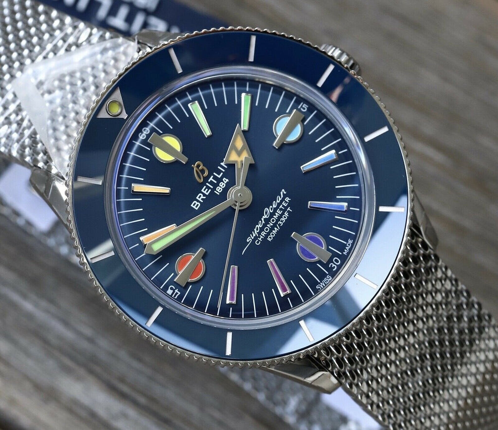 Breitling Superocean Heritage '57 Special Edition II Blue Dial Silver Mesh Bracelet Watch for Men - A103702A1C1A1 Authentic Buy Shop Now