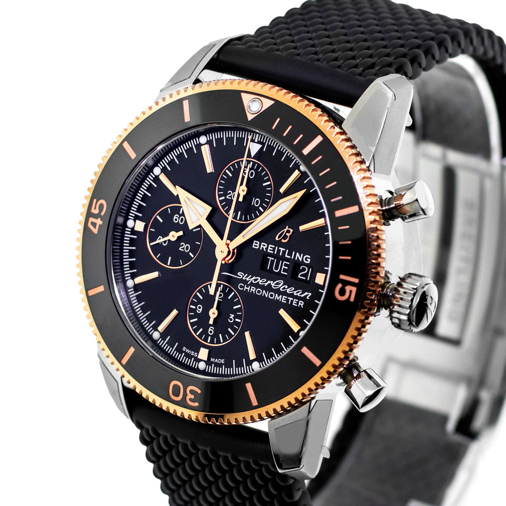Breitling Superocean Heritage Chronograph 44 Black Dial Black Mesh Bracelet Watch for Men - U13313121B1S1 Authentic Buy Shop Now
