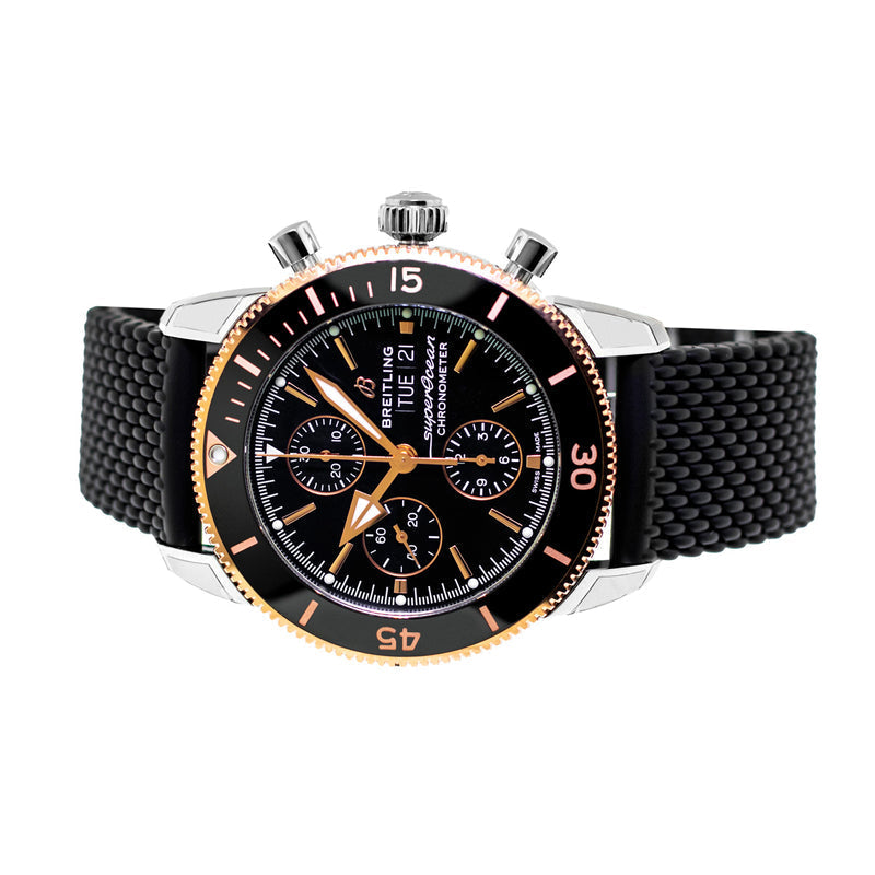 Breitling Superocean Heritage Chronograph 44 Black Dial Black Mesh Bracelet Watch for Men - U13313121B1S1 Authentic Buy Shop Now