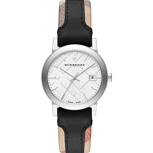 Burberry The City White Dial Black Haymarket Leather Strap Watch for Women - BU9150 Authentic Buy Shop Now