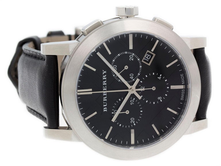 Burberry The City Chronograph Black Dial Black Leather Strap Watch for Men - BU9356 Authentic Buy Shop Now