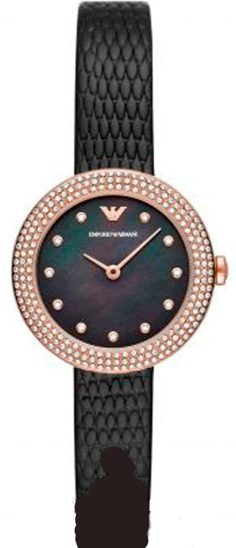 Emporio Armani Aviator Crystals Mother of Pearl Black Dial Black Silicon Strap Watch For Women - AR11373 Authentic Buy Shop Now