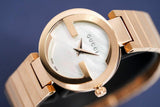 Gucci G Interlocking Mother of Pearl Dial Rose Gold Steel Strap Watch For Women - YA133515 Authentic Buy Shop Now