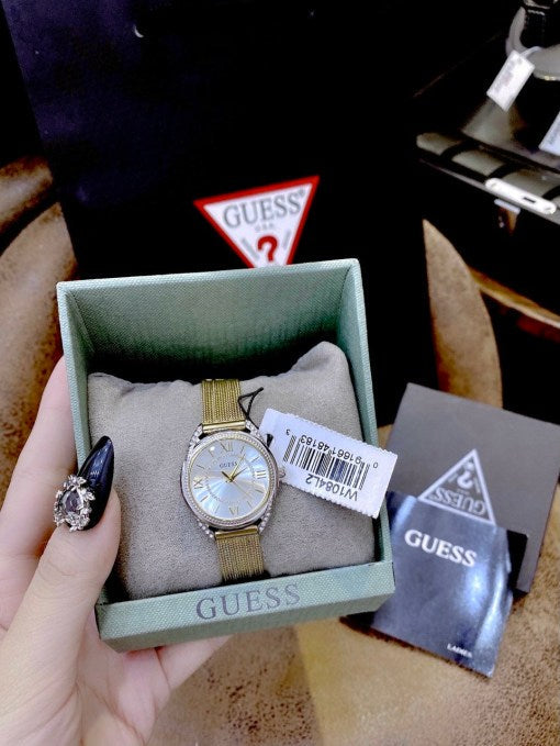 Guess Whisper Silver Dial Gold Mesh Bracelet Watch for Women - W1084L2 Authentic Buy Shop Now