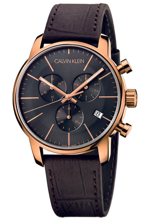 Calvin Klein City Chronograph Grey Dial Brown Leather Strap Watch for Men - K2G276G3 Authentic Buy Shop Now