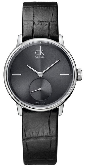 Calvin Klein Accent Black Dial Black Leather Strap Watch for Women - K2Y231C3 Authentic Buy Shop Now