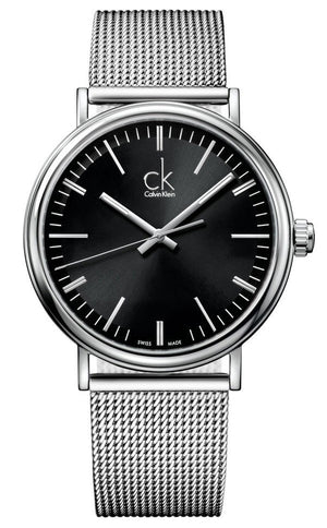 Calvin Klein Surround Black Dial Silver Mesh Bracelet Watch for Men - K3W21121 Authentic Buy Shop Now