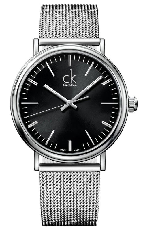 Calvin Klein Surround Black Dial Silver Mesh Bracelet Watch for Men - K3W21121 Authentic Buy Shop Now