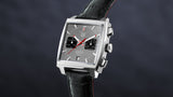 Tag Heuer Monaco Calibre 12 Final Edition Chronograph Grey Dial Black Leather Strap Watch for Men - CAW211J.FC6476 Authentic Buy Shop Now