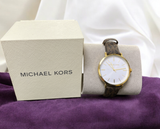 Michael Kors Addyson Three-Hand Silver Dial Brown Leather Strap Watch for Women - MK2945 Authentic Buy Shop Now
