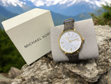 Michael Kors Addyson Three-Hand Silver Dial Brown Leather Strap Watch for Women - MK2945 Authentic Buy Shop Now