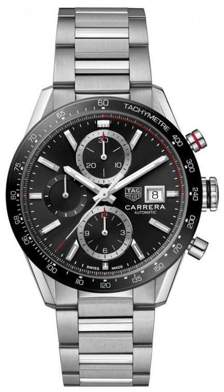 Tag Heuer Carrera Automatic Chronograph Black Dial Silver Steel Strap Watch for Men - CBM2110.BA0651 Authentic Buy Shop Now