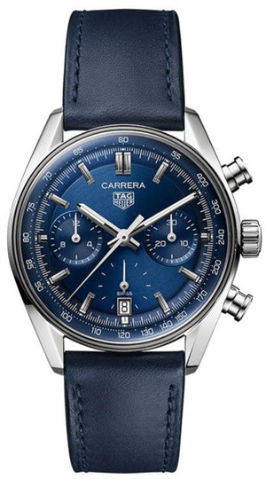 Tag Heuer Carrera Chronograph Blue Dial Blue Leather Strap Watch for Men - CBS2212.FC6535 Authentic Buy Shop Now