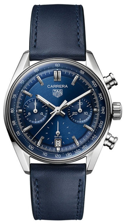 Tag Heuer Carrera Chronograph Blue Dial Blue Leather Strap Watch for Men - CBS2212.FC6535 Authentic Buy Shop Now