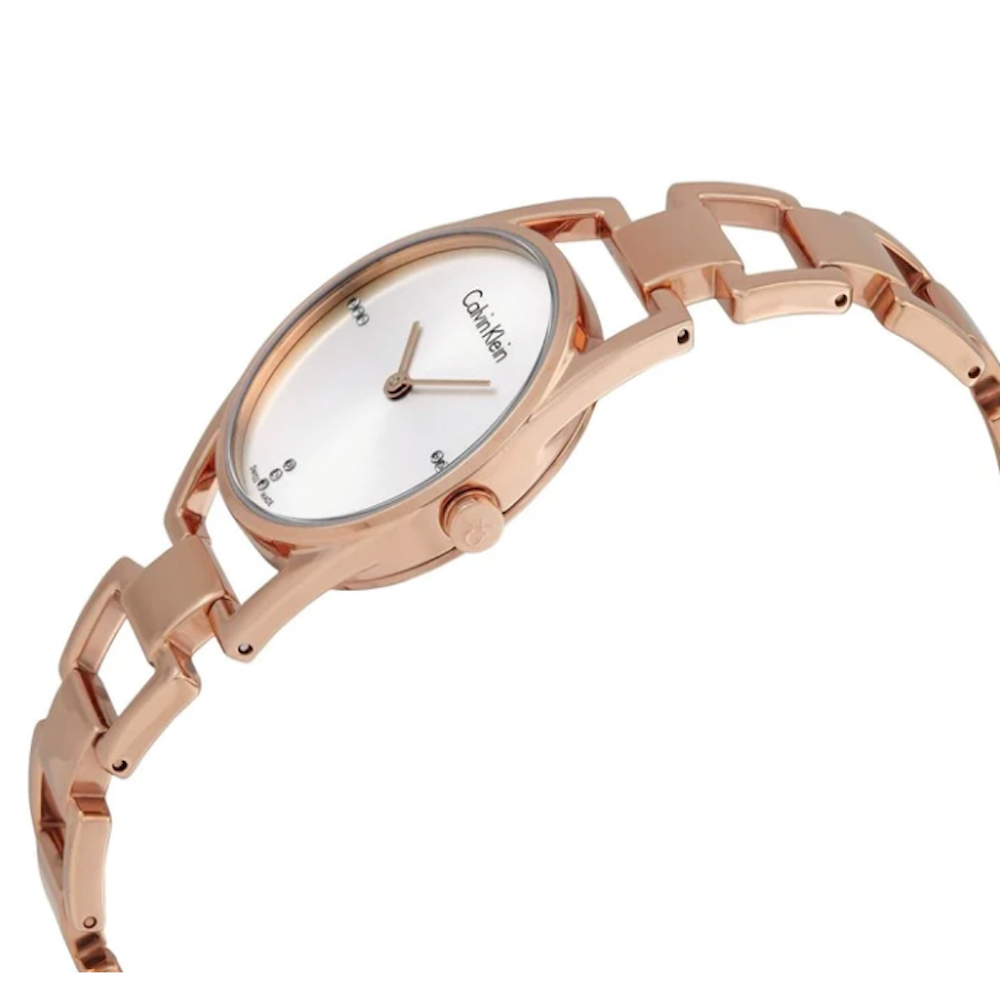 Calvin Klein Dainty Diamonds Silver Dial Rose Gold Steel Strap Watch for Women - K7L2364T Authentic Buy Shop Now
