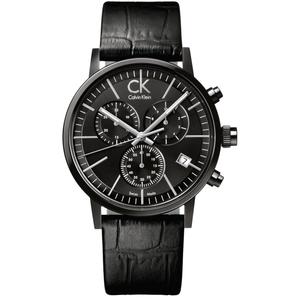 Calvin Klein Post Minimal Chronograph Black Dial Black Leather Strap Watch for Men - K7627401 Authentic Buy Shop Now