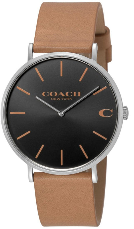 Coach Charles Black Dial Brown Leather Strap Watch for Men - 14602155 Authentic Buy Shop Now