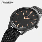 Calvin Klein Minimal Black Dial Black Mesh Bracelet Watch for Women - K3M22421 Authentic Buy Shop Now
