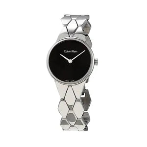Calvin Klein Snake Black Dial Silver Steel Strap Watch For Women - K6E23141 Authentic Buy Shop Now