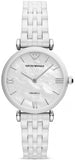 Emporio Armani Giannti T Bar Quartz Mother of Pearl Dial White Steel Strap Watch For Women - AR1485 Authentic Buy Shop Now