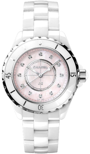 Chanel J12 Quartz Diamonds Pink Dial White Steel Strap Watch for Women - J12 H5513 Authentic Buy Shop Now