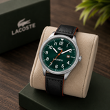 Lacoste Continental Green Dial Black Leather Strap Watch for Men - 2011019 Authentic Buy Shop Now