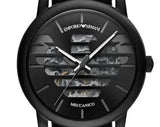 Emporio Armani Meccanico Quartz Black Dial Black Leather Strap Watch For Men - AR60032 Authentic Buy Shop Now