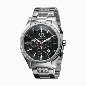 Armani Exchange Miami Chronograph Black Dial Silver Steel Strap Watch For Men - AX1057 Authentic Buy Shop Now