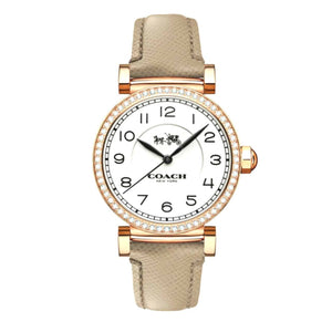 Coach Madison Diamonds White Dial Beige Leather Strap Watch for Women - 14503394 Authentic Buy Shop Now