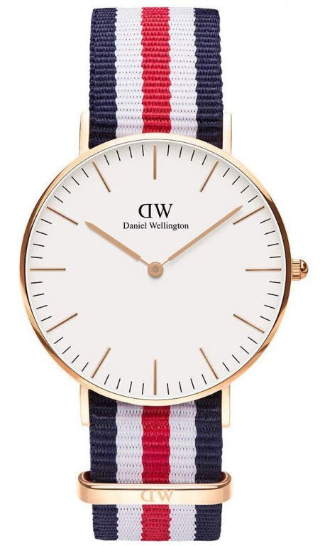 Daniel Wellington Classic Canterbury White Dial Two Tone NATO Strap Watch For Women - DW00100030 Authentic Buy Shop Now