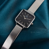 Daniel Wellington Quadro Studio Black Dial Silver Mesh Strap Watch For Women - DW00100522 Authentic Buy Shop Now