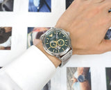 Emporio Armani Meccanico Chronograph Automatic Green Dial Silver Steel Strap Watch For Men - AR60053 Authentic Buy Shop Now