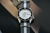 Seiko 5 Sports x Peanuts Surfboard Snoopy Limited Edition White Dial Two Tone NATO Strap Watch For Men - SRPK25K1 Authentic Buy Shop Now