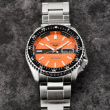 Seiko 5 Sports Double Hurricane Retro Orange Dial Silver Steel Strap Watch For Men - SRPK11K1 Authentic Buy Shop Now