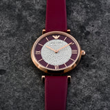 Emporio Armani Gianni T Bar Crystals Maroon Dial Maroon Leather Strap Watch for Women - AR11487 Authentic Buy Shop Now