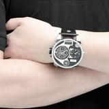 Diesel Mr Daddy Chronograph White Dial Black Leather Strap Watch For Men - DZ7125 Authentic Buy Shop Now