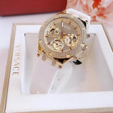 Guess Heiress Diamonds Gold Dial White Rubber Strap Watch for Women - GW0407L2 Authentic Buy Shop Now
