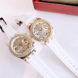 Guess Heiress Diamonds Gold Dial White Rubber Strap Watch for Women - GW0407L2 Authentic Buy Shop Now