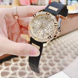 Guess Frontier Diamonds Gold Dial Black Rubber Strap Watch For Women - W1160L1 Authentic Buy Shop Now