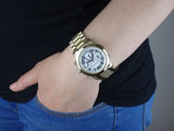 Michael Kors Cooper Chronograph White Dial Gold Steel Strap Watch For Women - MK5916 Authentic Buy Shop Now