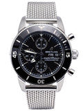 Breitling Superocean Heritage Chronograph 44 Black Dial Silver Mesh Bracelet Watch for Men - A13313121B1A1 Authentic Buy Shop Now