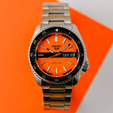 Seiko 5 Sports Double Hurricane Retro Orange Dial Silver Steel Strap Watch For Men - SRPK11K1 Authentic Buy Shop Now